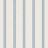 Johnny Blue Stripes wallpaper with thin blue vertical bands on a white linen-look background