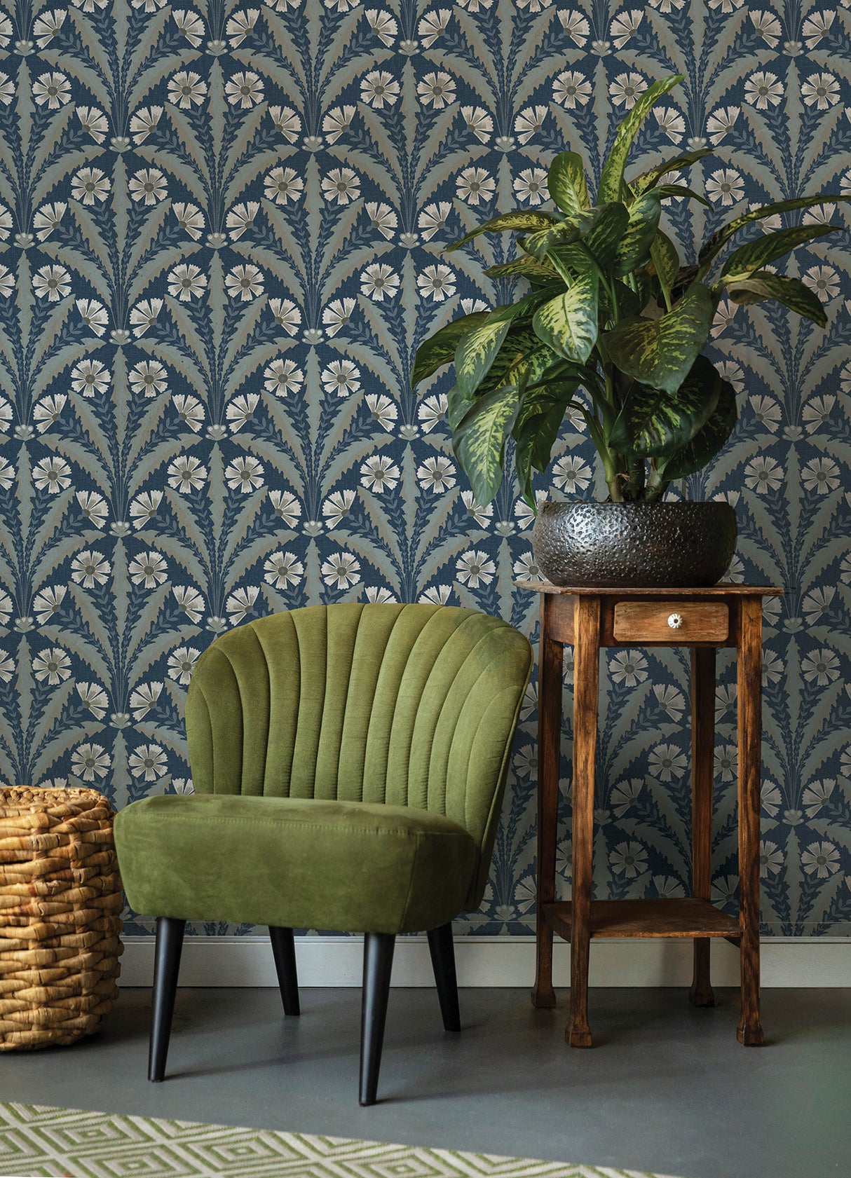 Tap Root Dark Blue by Chesapeake Floral Damask Wallpaper – Brewster Home Fashions 4169-27600