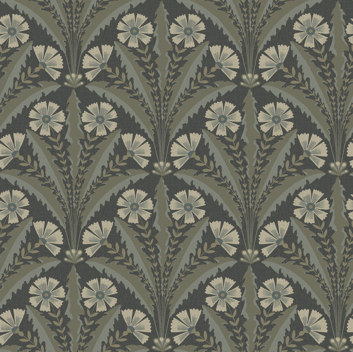 Tap Root Charcoal Floral Damask Wallpaper by Chesapeake