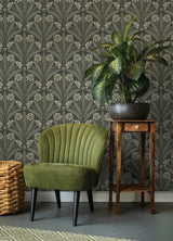 Tap Root Charcoal by Chesapeake Floral Damask Wallpaper – Brewster 4169-27601