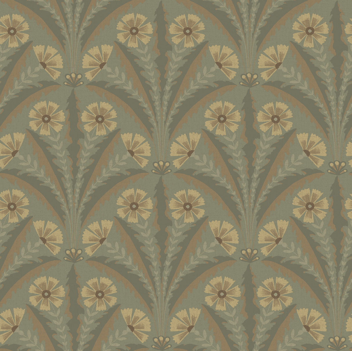Tap Root Green Floral Damask Wallpaper by Chesapeake