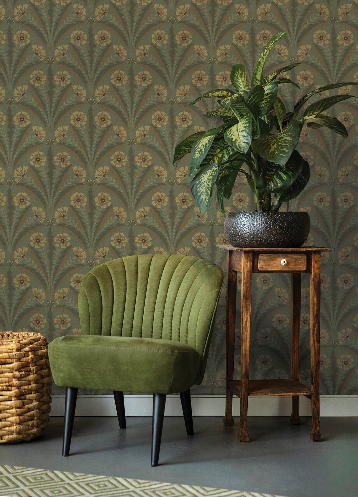 Tap Root Green by Chesapeake Floral Damask Wallpaper – Brewster Home Fashions 4169-27604