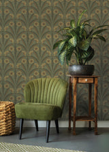 Tap Root Green by Chesapeake Floral Damask Wallpaper – Brewster Home Fashions 4169-27604