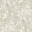 Chesapeake Holt Pastel Woodland Wallpaper pattern with animals and foliage in soft pastels