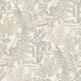 Chesapeake Holt Pastel Woodland Wallpaper pattern with animals and foliage in soft pastels