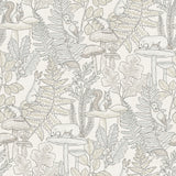 Holt Neutral Woodland wallpaper detail with embroidered-style forest animals and foliage