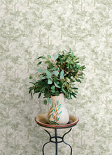Thicket Sage Green by Chesapeake Forest Wallpaper, 20.5 in W x 33 ft L, Prepasted Sure Strip, Washable - Brewster Home Fashions 4169-83109-Sample