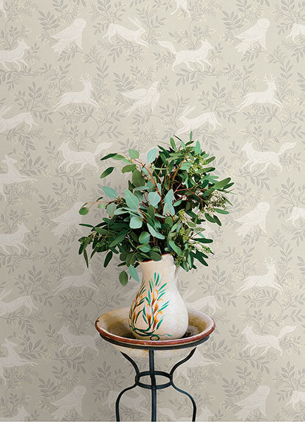 Revelry Taupe by Chesapeake Forest Frolic Wallpaper – Brewster 4169-83112