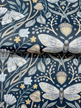 Mystic Moth Navy by Chesapeake Forest Magic Moth Floral and Acorn Woodland Damask Wallpaper – Brewster Home Fashions 4169-83118-Sample