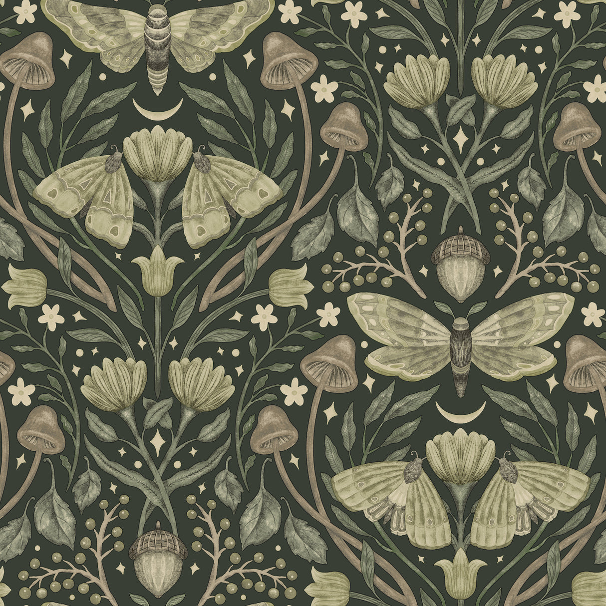 Mystic Moth Dark Green Forest Magic Wallpaper by Chesapeake
