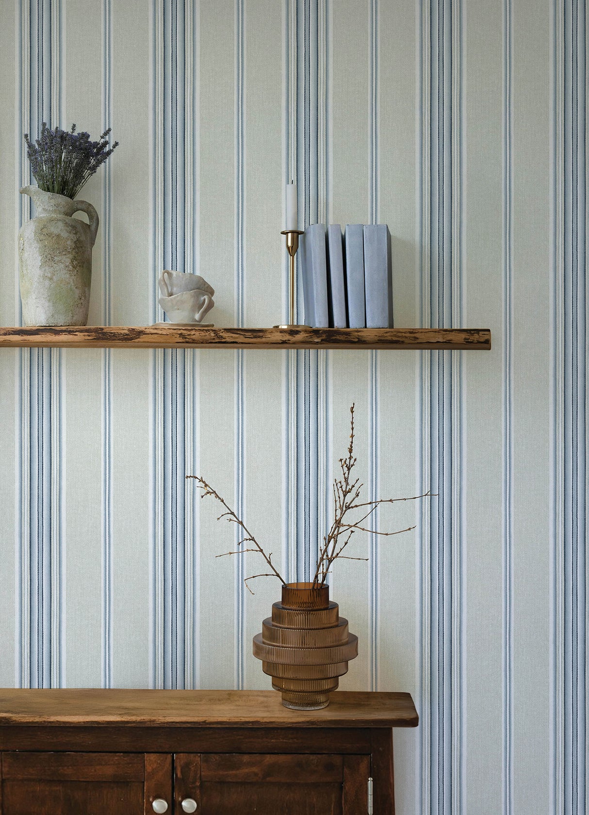 Calvados Blue by Chesapeake Linen Stripe Wallpaper – Brewster Home Fashions 4169-83123