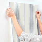 Calvados Blue by Chesapeake Linen Stripe Wallpaper – Brewster Home Fashions 4169-83123