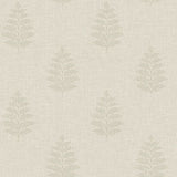 Chesapeake Frond Beige Leaf Wallpaper sample showing fern motif on linen-look ground