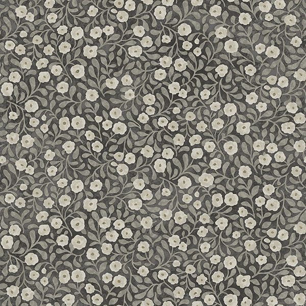 Chesapeake Poppy Trail Black Floral Wallpaper, 20.5 in x 33 ft roll, botanical poppy pattern