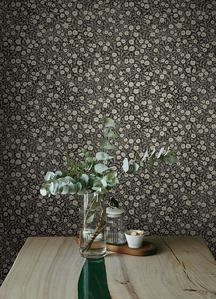 Poppy Trail Black by Chesapeake Botanical Floral Wallpaper – Brewster Home Fashions 4169-83133