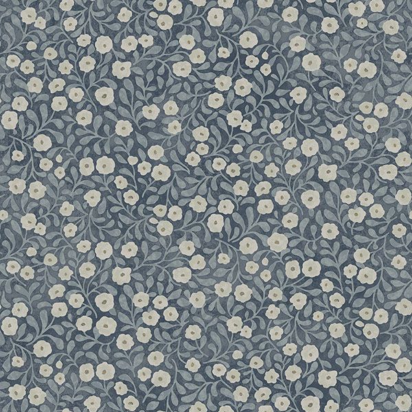 Chesapeake Poppy Trail Dark Blue Floral Wallpaper sample and room scenes