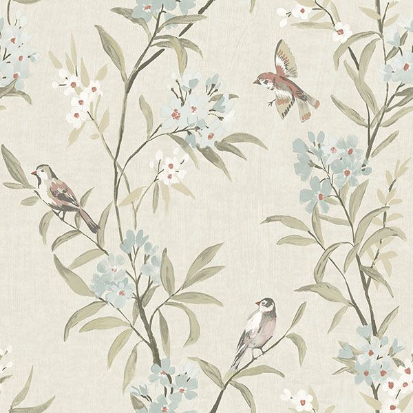 Tea Olive Beige Finch Frolic Wallpaper by Chesapeake – Brewster Home Fashions 4169-83137
