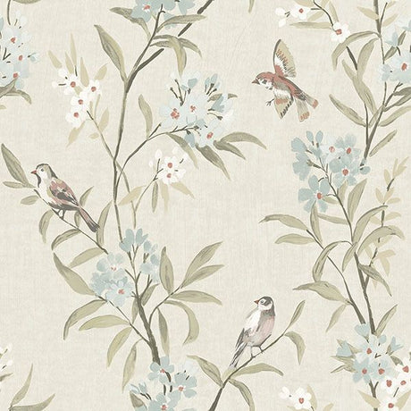 Tea Olive Beige Finch Frolic Wallpaper by Chesapeake – Brewster Home Fashions 4169-83137