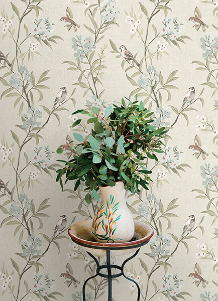 Tea Olive Beige by Chesapeake Finch Frolic Wallpaper – Brewster Home Fashions 4169-83137