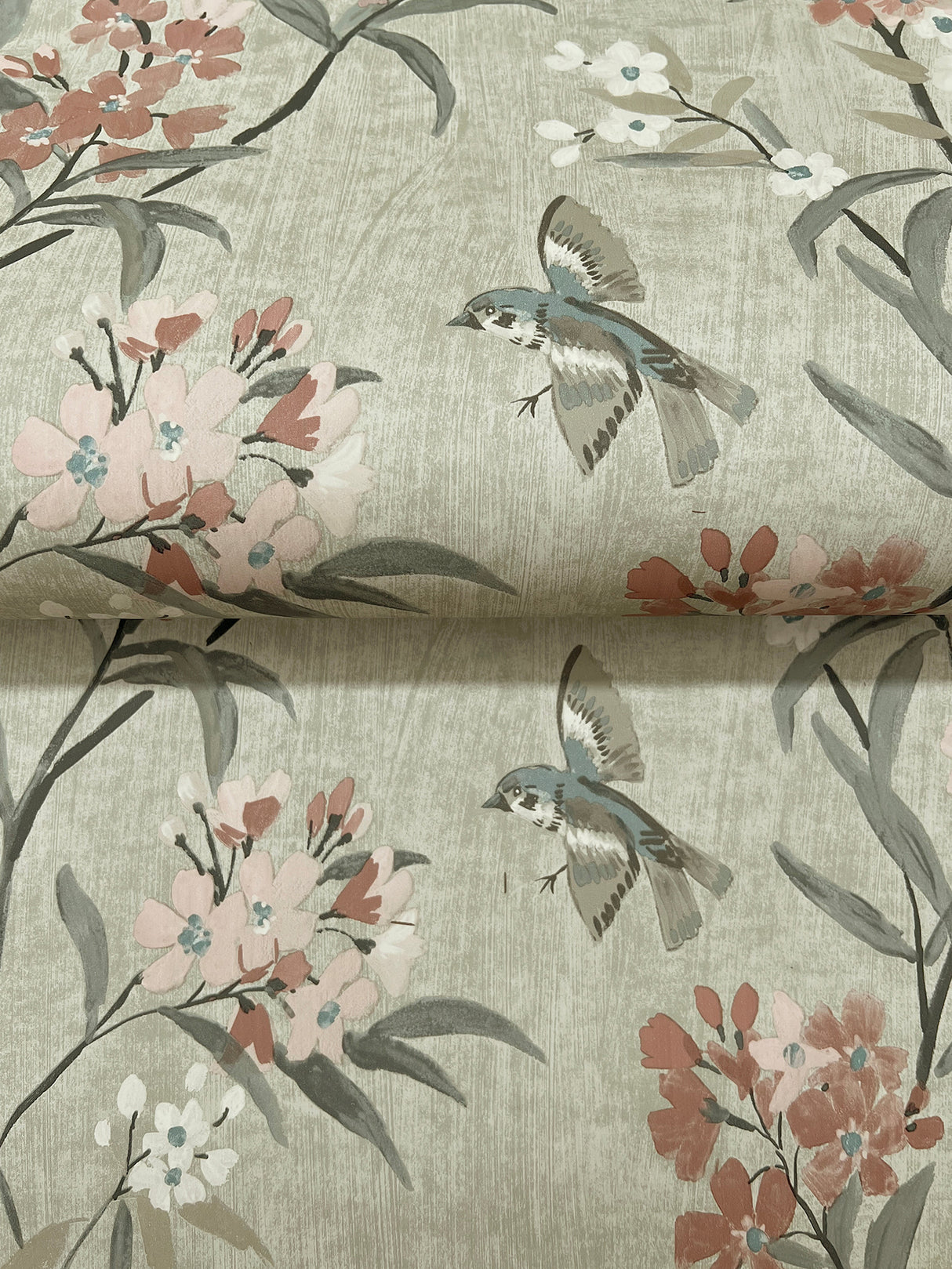 Tea Olive Green by Chesapeake Finch Frolic Birds Wallpaper – Brewster 4169-83138
