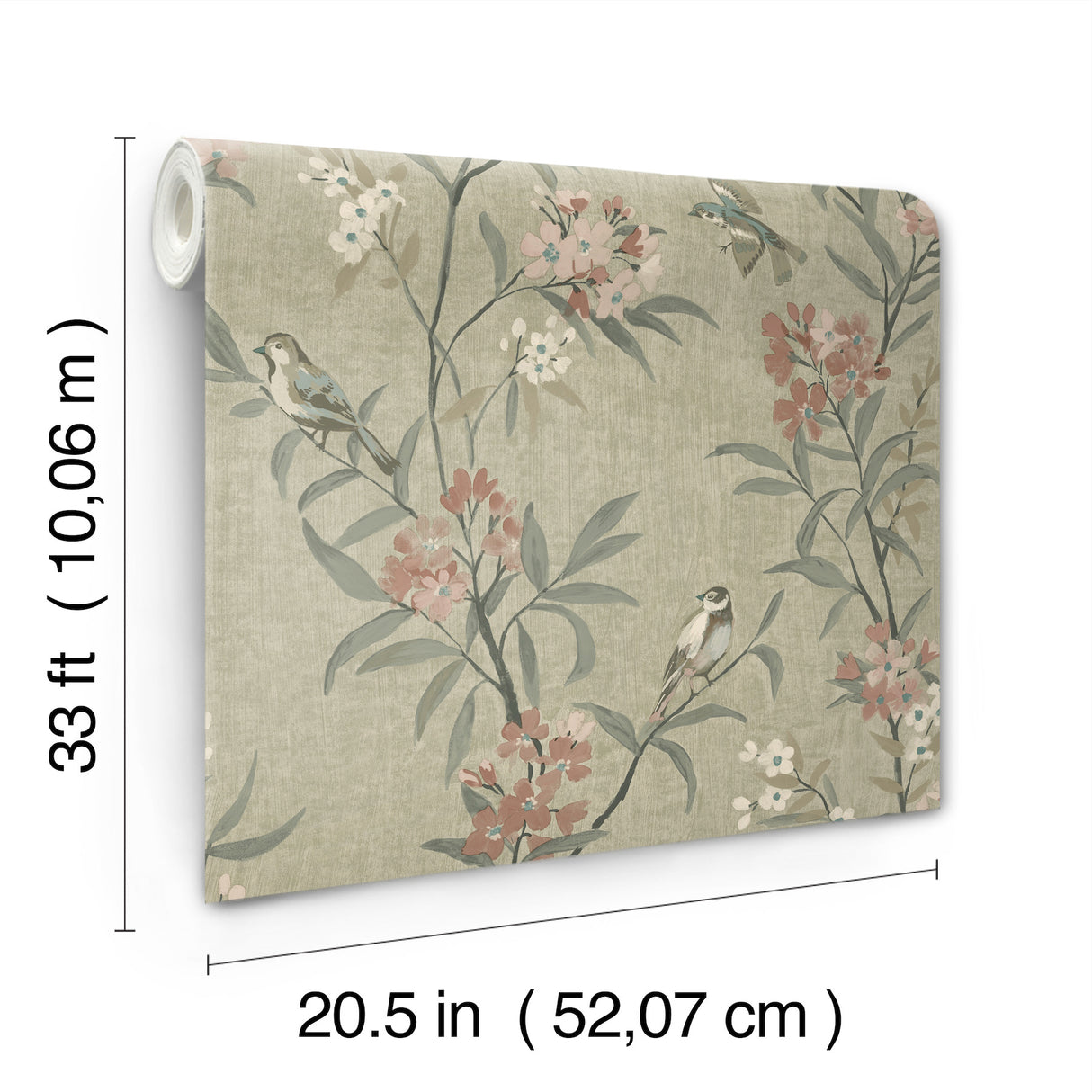 Tea Olive Green by Chesapeake Finch Frolic Birds Wallpaper – Brewster 4169-83138