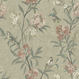 Tea Olive Green Finch Frolic Birds Wallpaper by Chesapeake – Brewster 4169-83138