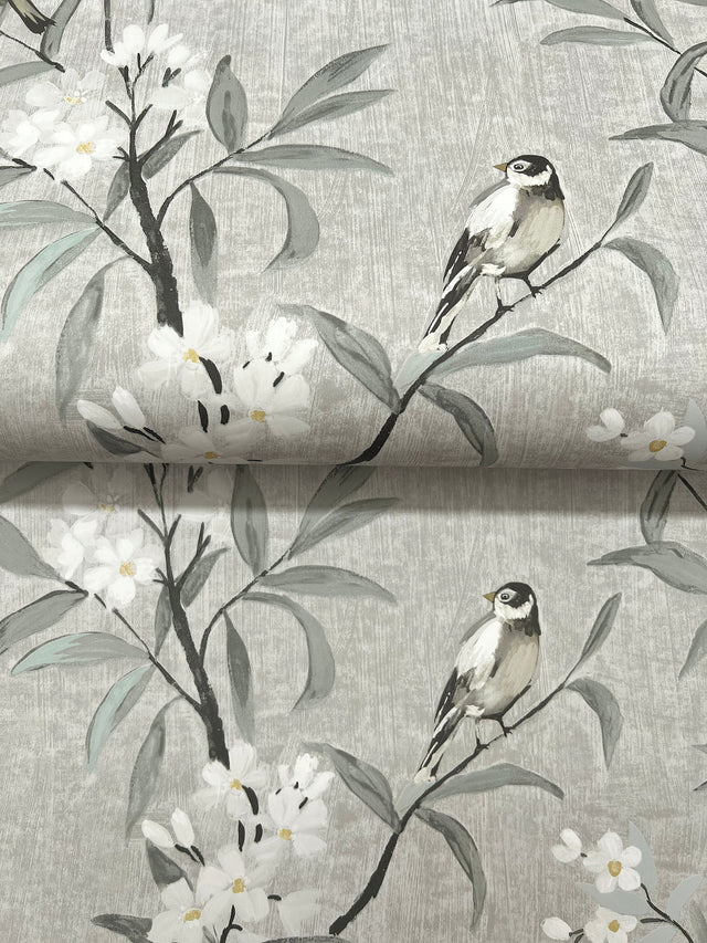 Tea Olive Gray by Chesapeake Finch Frolic Wallpaper – Brewster Home Fashions 4169-83141