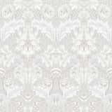 Myrtle Dove Floral Ogee Wallpaper pattern in whites and soft greys
