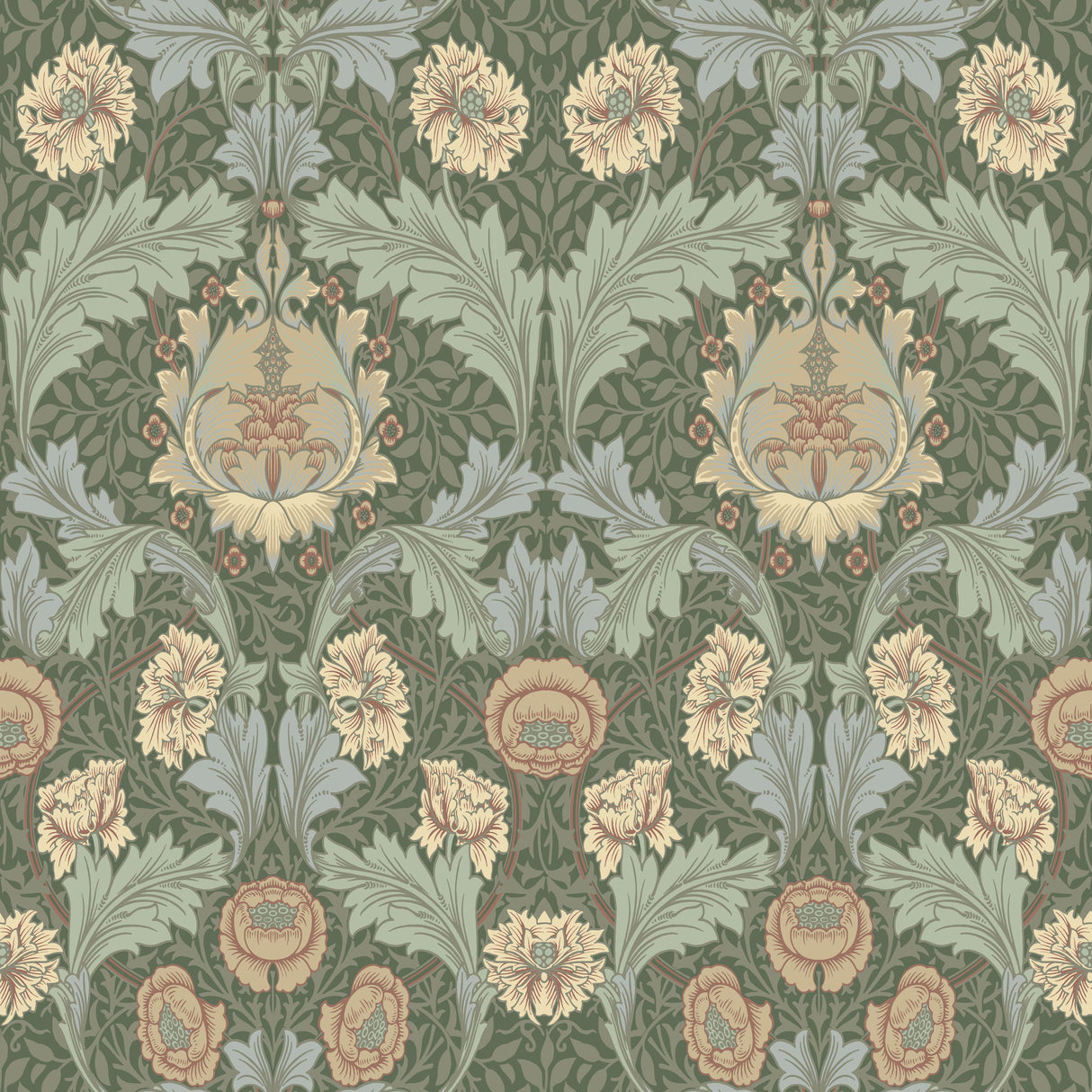 Myrtle Sea Green Floral Ogee Wallpaper roll by A-Street Prints