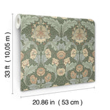 Myrtle Sea Green by A-Street Prints Floral Ogee Wallpaper – Brewster Home Fashions 4171-82059