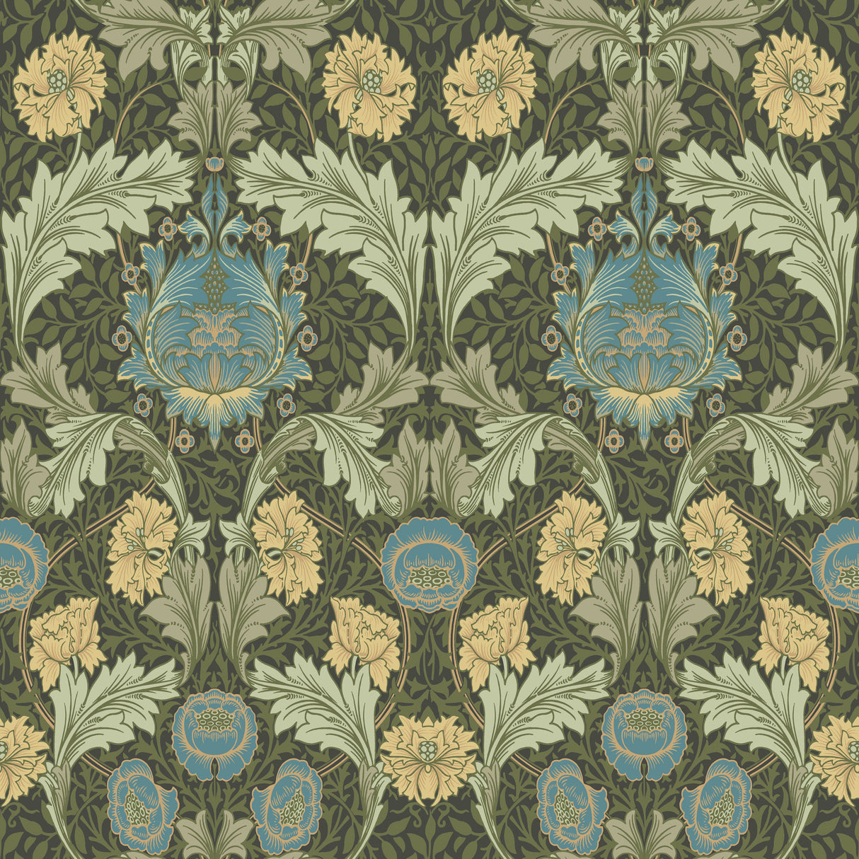 Myrtle Dark Green Floral Ogee Wallpaper – A-Street Prints