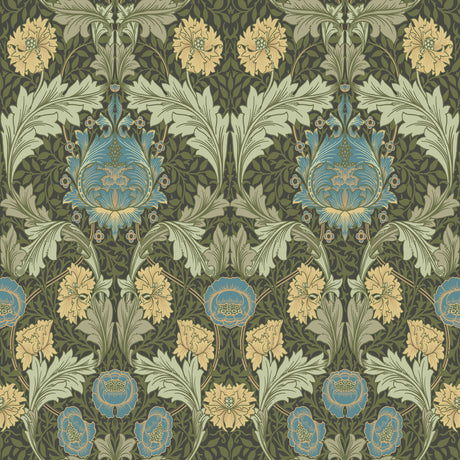 Myrtle Dark Green Floral Ogee Wallpaper – A-Street Prints