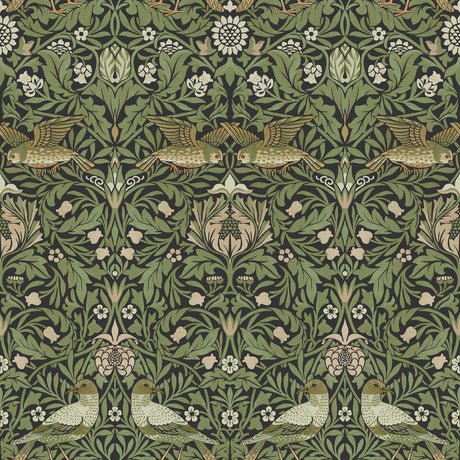Bird Green Floral Thicket Wallpaper in Green by A-Street Prints