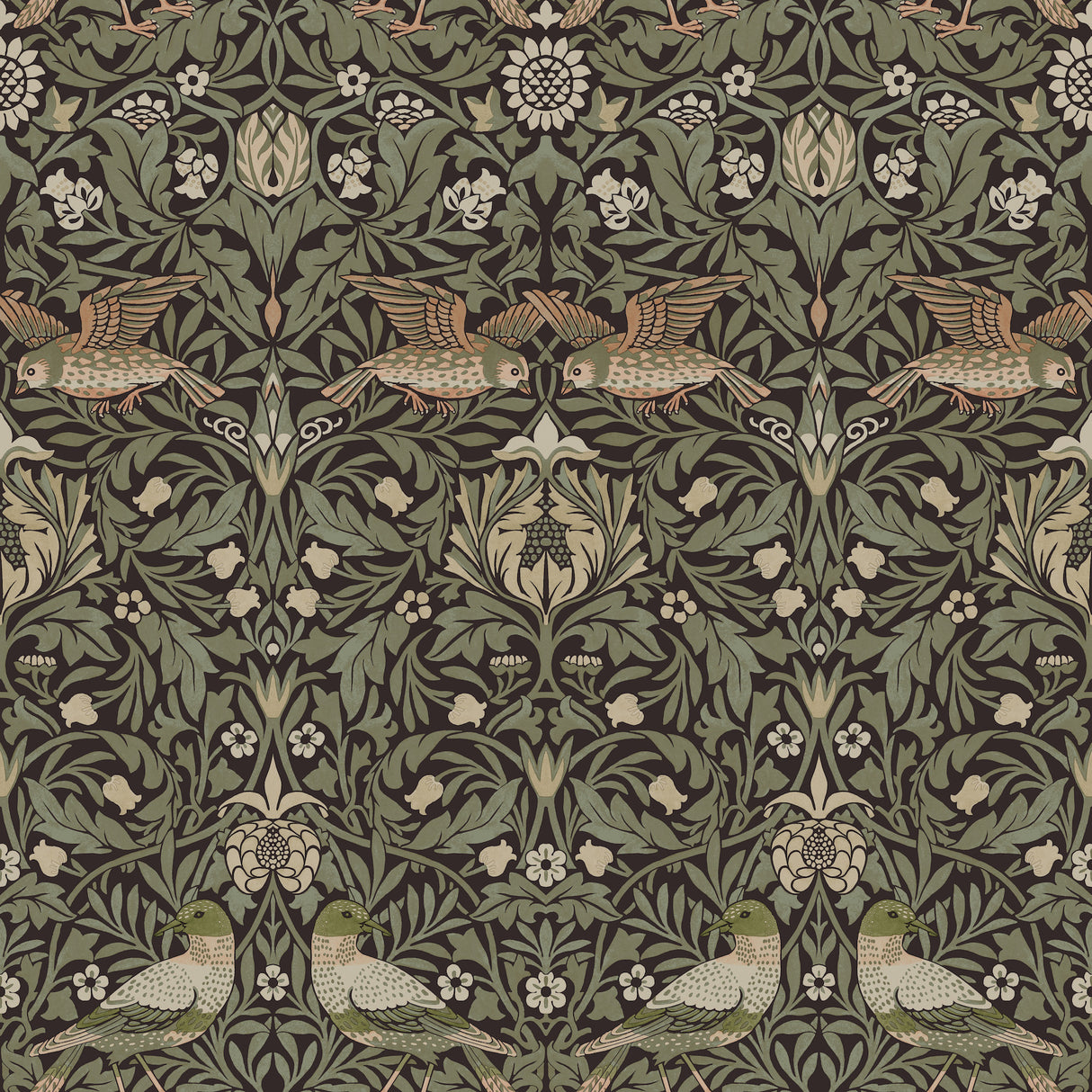 Bird Brown Floral Thicket Wallpaper – A-Street Prints 4171-82064