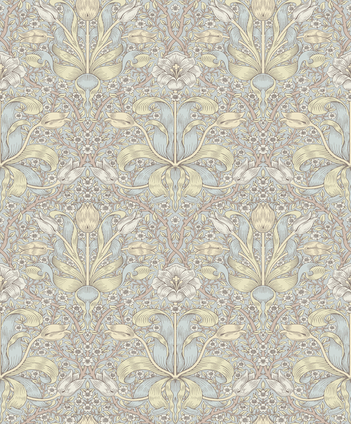 Spring Thicket Light Blue Tulip Damask Wallpaper by A-Street Prints – Brewster Home Fashions 4171-82066