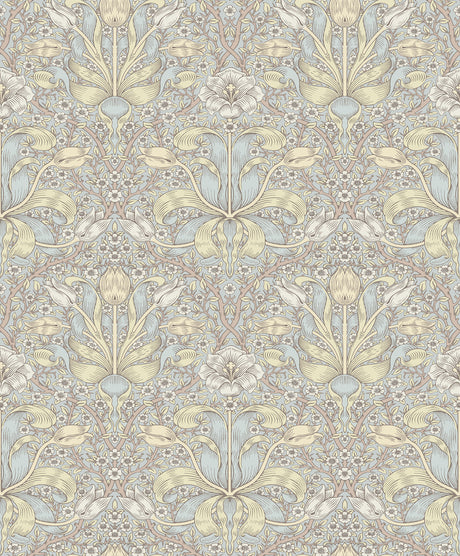 Spring Thicket Light Blue Tulip Damask Wallpaper by A-Street Prints – Brewster Home Fashions 4171-82066
