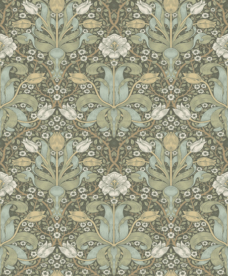 Spring Thicket Green Tulip Damask Wallpaper by A-Street Prints