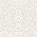 Ceiling Dove Intricate Floral Wallpaper roll and pattern in white and pale grey.
