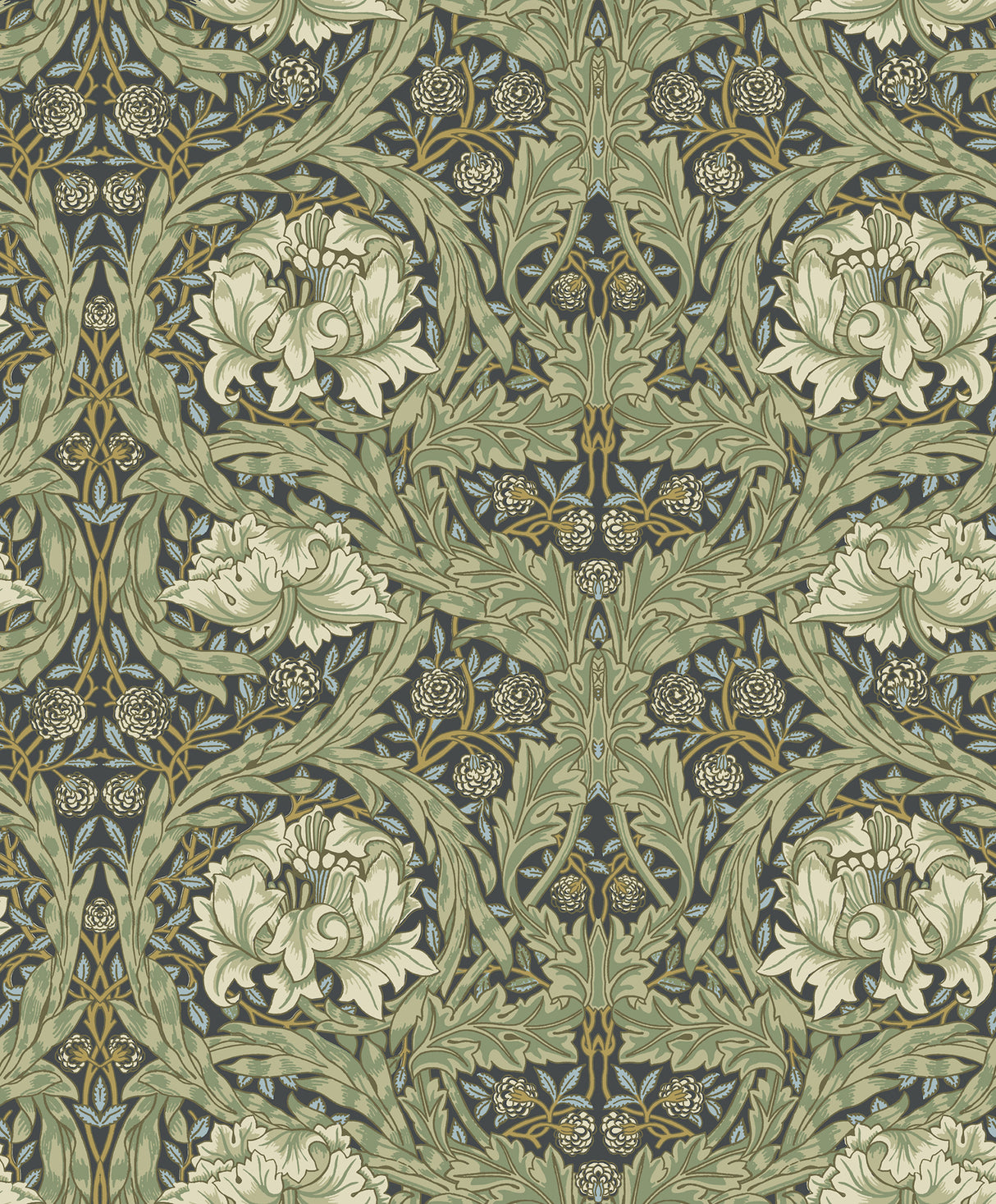 African Marigold Sea Green floral wallpaper by A‑Street Prints, roll and pattern detail