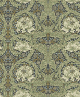 African Marigold Sea Green floral wallpaper by A‑Street Prints, roll and pattern detail