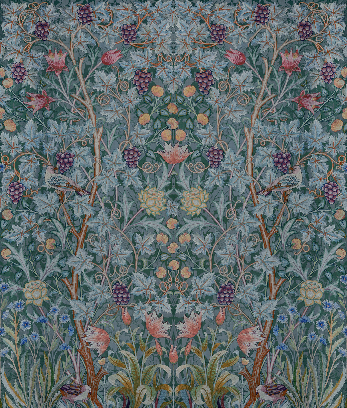 Vine Embroidery Teal Wall Mural by A-Street Prints