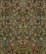 Vine Embroidery Dark Green wall mural with fruiting vines and symmetrical foliage in six panels