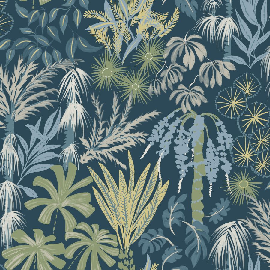 Everglades Teal Botanical Wallpaper by A-Street Prints pattern detail