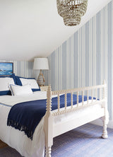 Navarres Stripe Blue by A-Street Prints Faux Linen Wallpaper- A-Street Prints 4172-27484