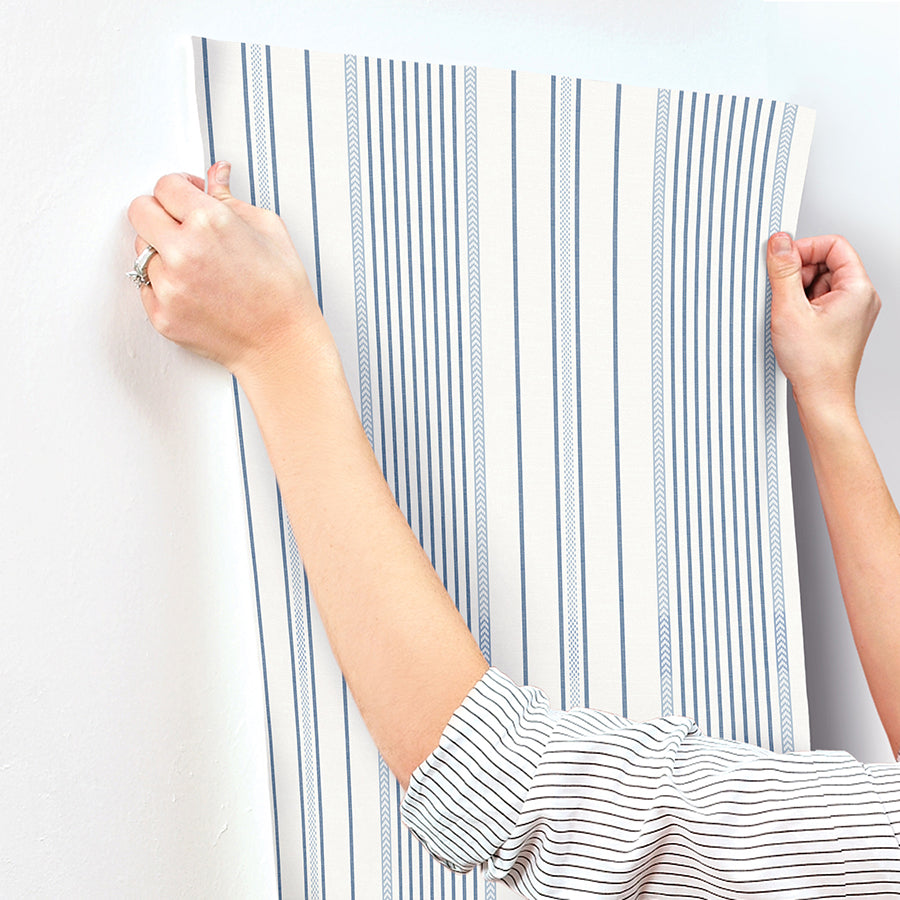 Navarres Stripe Blue by A-Street Prints Faux Linen Wallpaper- A-Street Prints 4172-27484