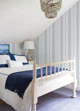 Navarres Stripe Blue by A-Street Prints Faux Linen Wallpaper- A-Street Prints 4172-27484