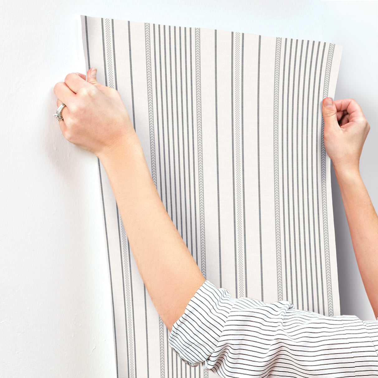 Navarres Stripe Charcoal by A-Street Prints Faux Linen Wallpaper- A-Street Prints 4172-27486
