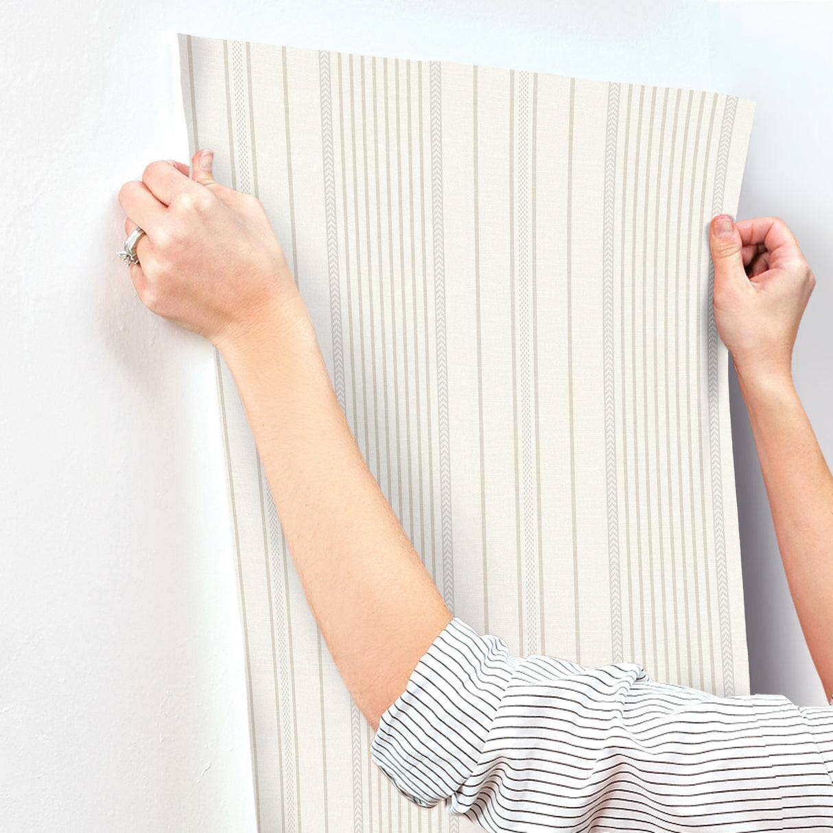 Navarres Stripe Neutral by A-Street Prints Faux Linen Non Woven Wallpaper – A-Street Prints 4172-27487