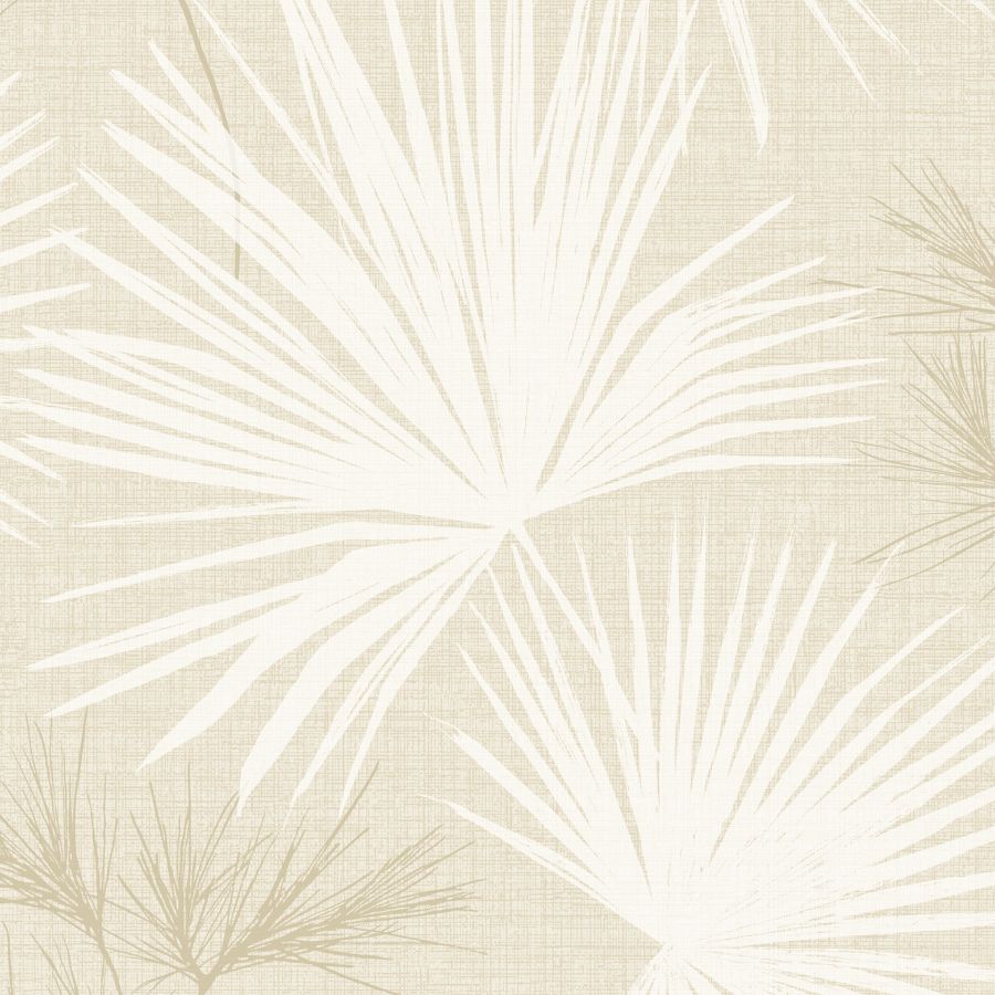 Hatteras Champagne Palms wallpaper sample in neutral champagne tones with fan palm motif