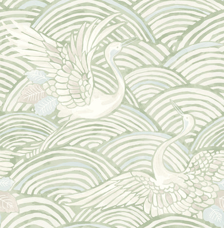 Egret Sage Tidal Dance Wallpaper by A-Street Prints